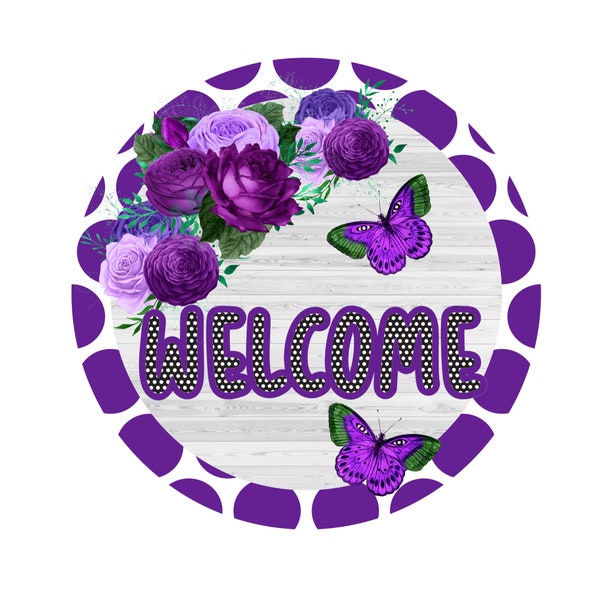 8 Inch Floral Wreath Sign, 8" Butterfly Wreath Sign, Signs for Wreath Making, Front Door Decor, Purple Wreath Signs