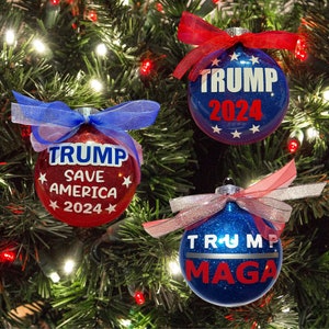Trump Christmas Ornament, Trump Decor, Christmas Ornaments, MAGA, Trump 2024, Trump Ornaments, Save America, Set of 3 Ornaments