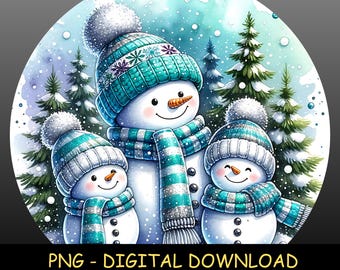 Snowman Family PNG Bundle – Winter Wonderland Scene, Cute Snowmen Clipart, Christmas Sublimation, Digital Download for Crafts & Stickers