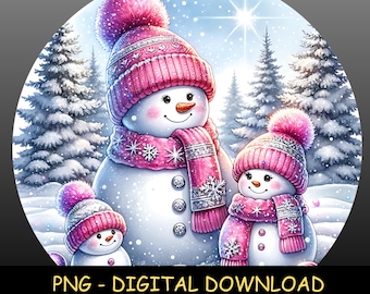 Snowman Family PNG Bundle – Winter Wonderland Scene, Cute Snowmen Clipart, Christmas Sublimation, Digital Download for Crafts & Stickers