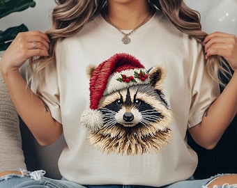 Latch Hook Yarn Crochet Christmas Raccoon Digital Download PNG, Faux Yarn Digital Designs, Trendy Christmas Faux Embroidery Instant Download