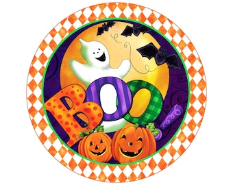 Cute Halloween Wreath Sign with Ghosts and Pumpkins, Signs For Wreaths, Wreath Attachments, Aluminum Wreath Sign