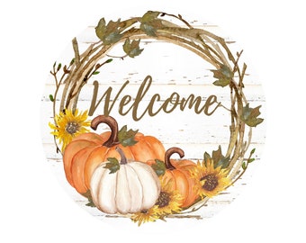 Welcome Fall Sign, Pumpkin Sign for Wreath, Round Wreath Sign, 8 Inch Wreath Sign, Fall Wreath Attachment Sign, Customizable Wreath Sign