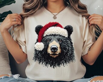 Latch Hook Yarn Crochet Christmas Bear Digital Download PNG, Faux Yarn Digital Designs, Trendy Christmas Faux Embroidery Instant Download