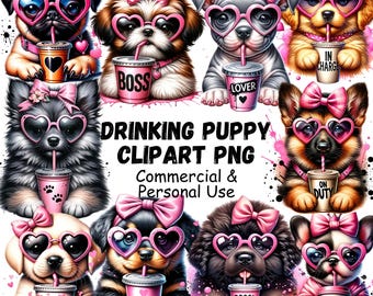 Modny słodki pies PNG, zestaw akwarelowych psów Clipart, pakiet psów Clipart, wzory sublimacji psów, cyfrowe pliki do pobrania psów, pliki PNG do pobrania psów