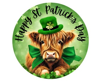 St Patricks Day cow wreath sign, St Patricks highland cow wreath sign, wreath attachments, St Patricks Wreath Sign