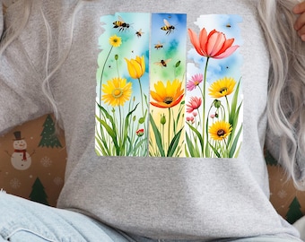 Spring Bee and Flower Brushstroke PNG Design | High-Quality 300 DPI | Instant Download for Sublimation & Shirt Designs, Brushstroke PNGs