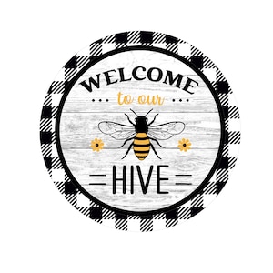 8 Inch Plaid Spring Bee Wreath Sign, Bee Wreath Sign, Signs for Wreath Making, Front Door Decor, Spring Wreath Attachment, Summer Bee Sign