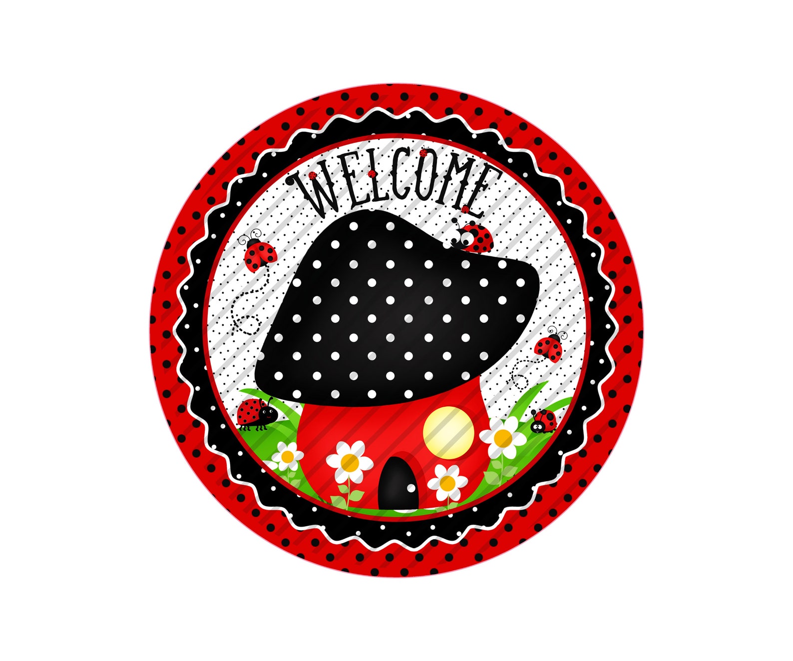 Welcome Spring Summer Sign for Wreath. Ladybug Sign for Wreath, Round ...