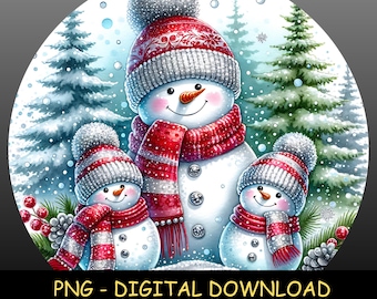 Snowman Family PNG Bundle – Winter Wonderland Scene, Cute Snowmen Clipart, Christmas Sublimation, Digital Download for Crafts & Stickers