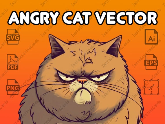 Cute Cartoon Angry Cat