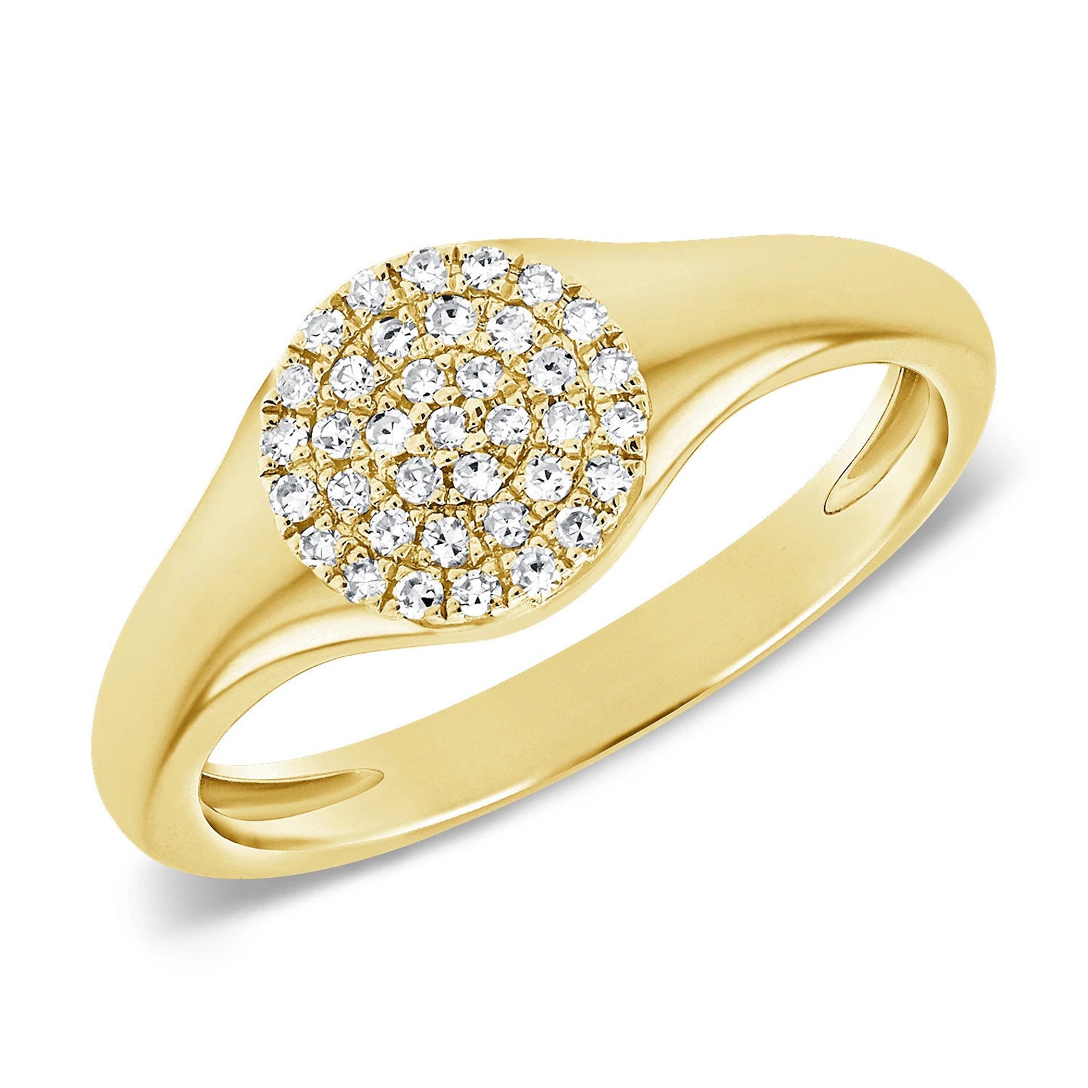 14k Gold & Diamond Pinky Ring Diamond Cluster Ring Round Etsy