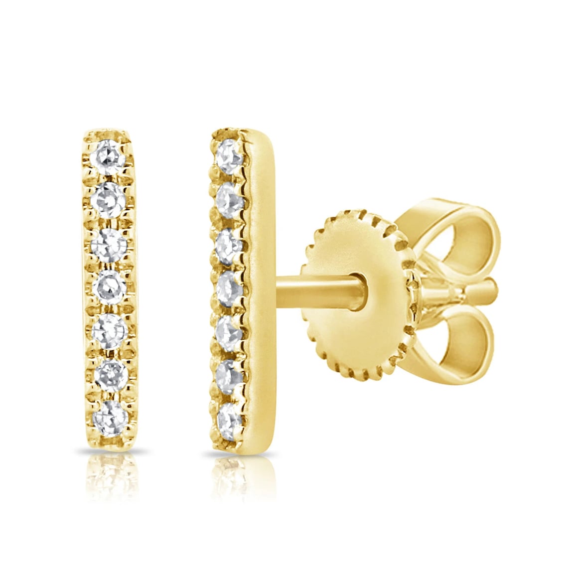 Diamond Bar Stud Earrings in 14K White Gold/Yellow Gold/Rose Etsy