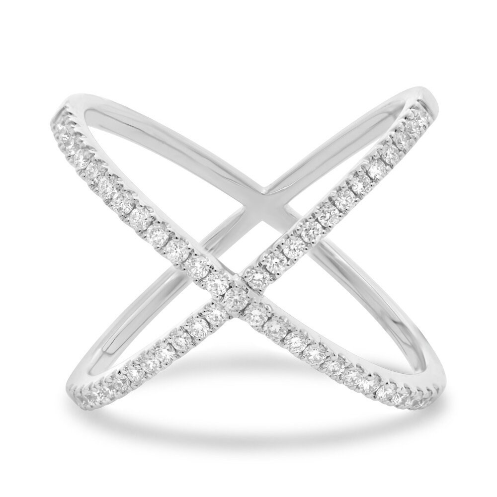 White Diamond Pave Criss Cross X Ring in 14k & 18k White Gold Etsy