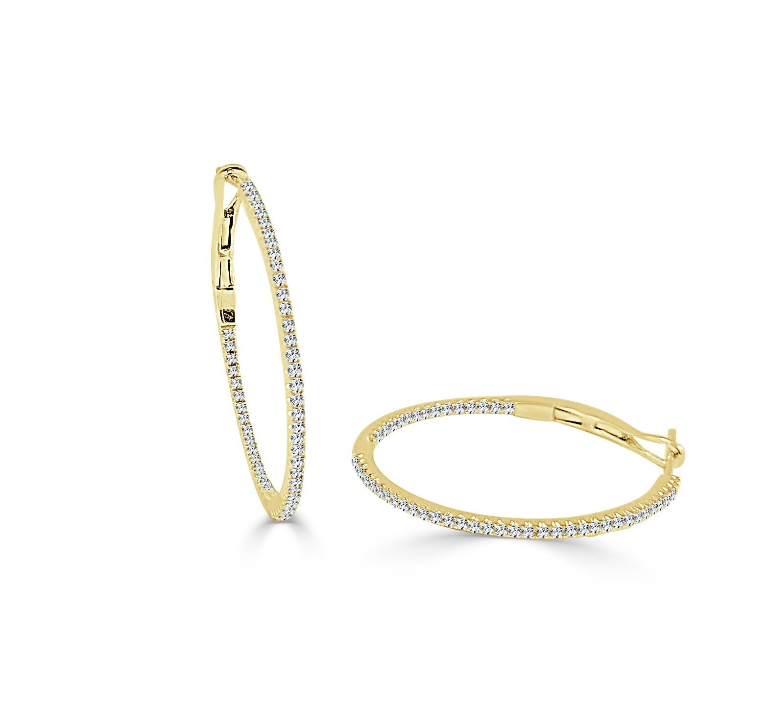 14k Gold & Diamond Skinny Hoop Earrings 0.75 Etsy