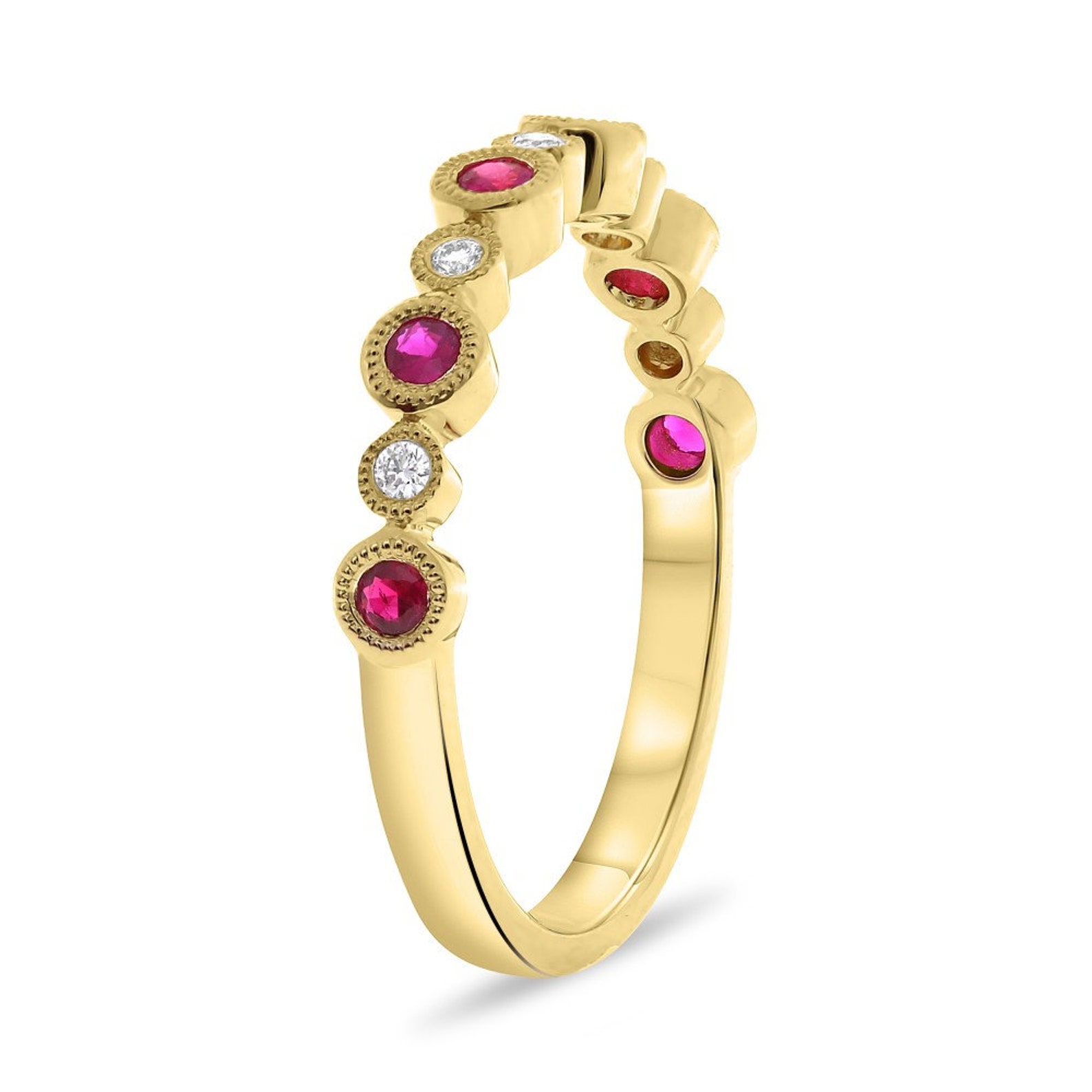 Gold Ruby & Diamond Band 14K Yellow Gold Band Wedding Band | Etsy