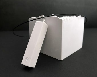 Plaster necklace with Cubic Zirconia. Geometric jewelry. Raw minimalism. Stainless steel wire. Handmade jewelry.