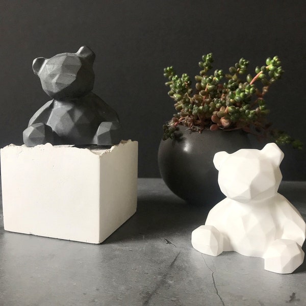 Concrete geometric bear. Desk accessories. Teddy bear. Decorative ornament. Geometric decor gift. Shelf decor. Plaster bear. Bear figurine.