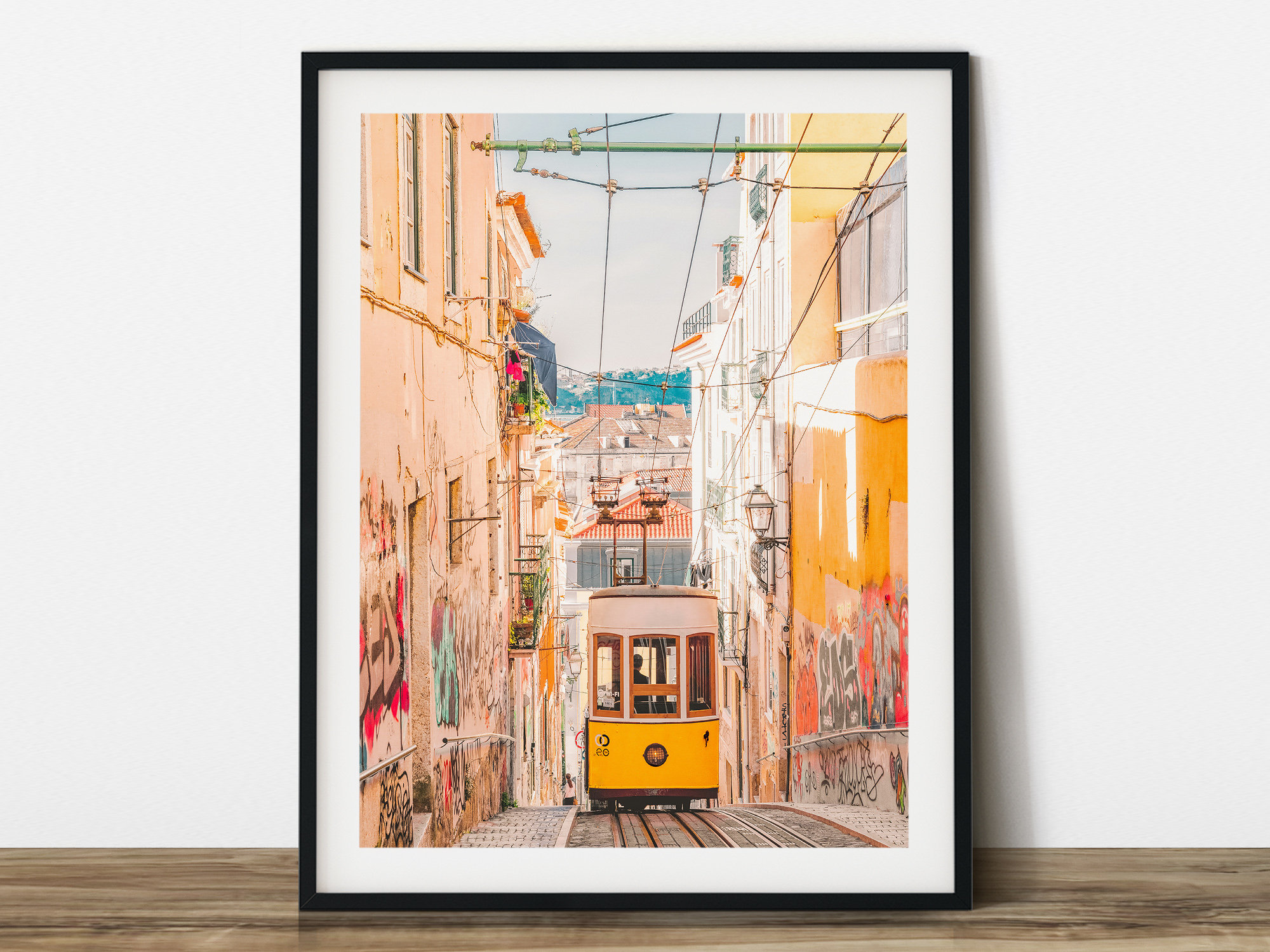 Ready made to print out for any ratio. Printable wall art Lisbon print A yellow tram up the hill in Lisbon color travel photography
