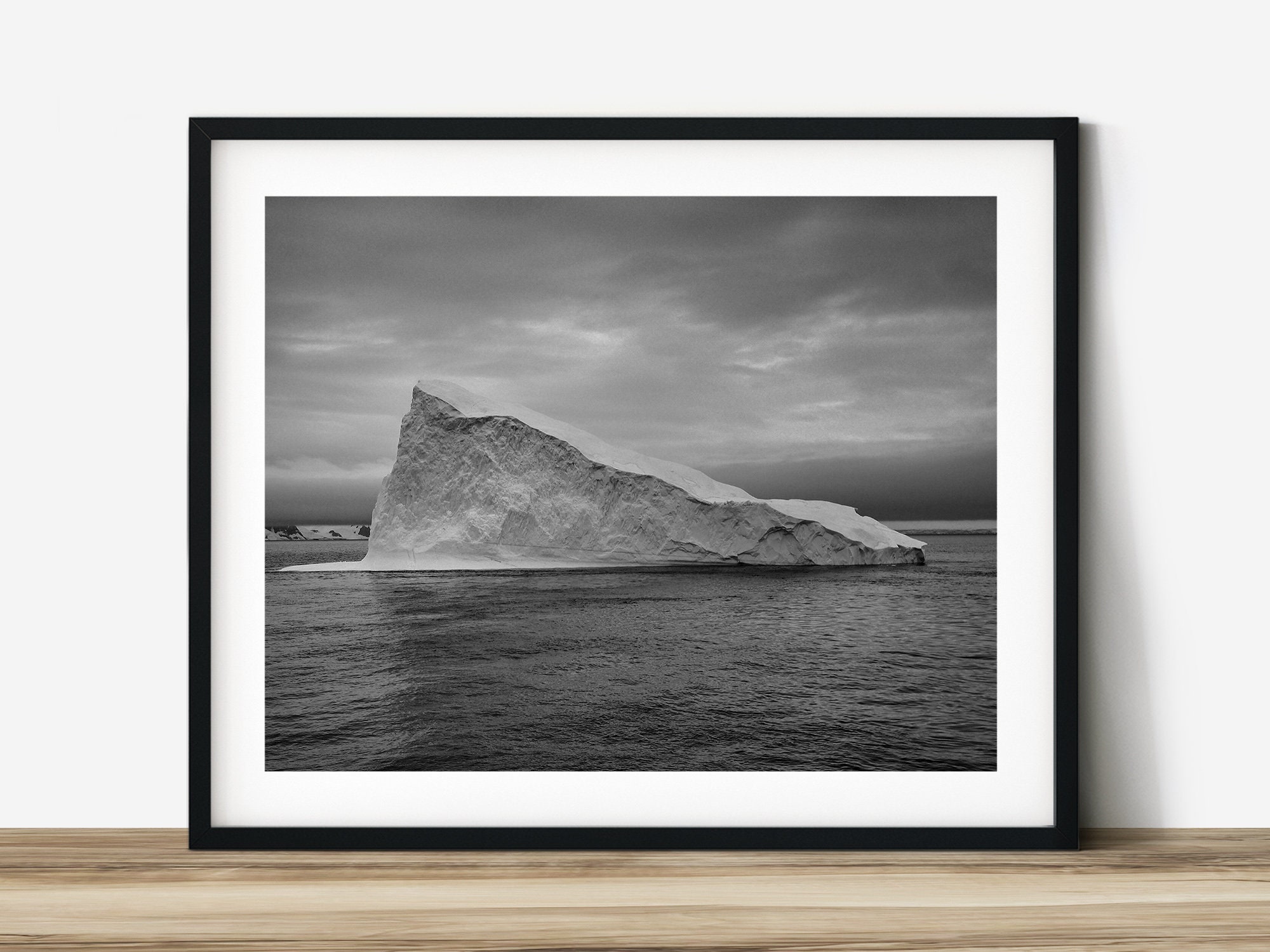 A Floating Iceberg on Cloudy Day Black and White Landscape - Etsy