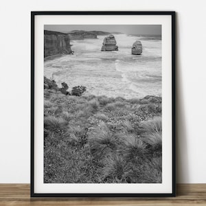 12 Apostles in Australia, black & white coastal photography. Printable wall art. Ready made to print out for any ratio.
