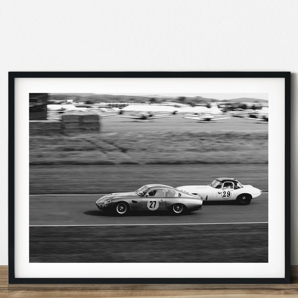 Car race with classic car black and white vehicle photography.  Printable wall art. Ready made to print out for any ratio.