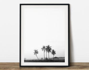 Black and White Palm Tree Print: Tropical Travel Photography (Digital Download)