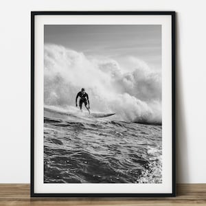 Surfer Black and White Photography Print: Big Wave Wall Art (Digital Download)