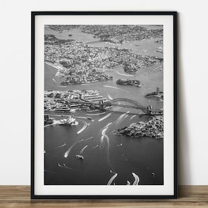 Sydney Harbor Black and White Aerial Photography Print (Digital Download)