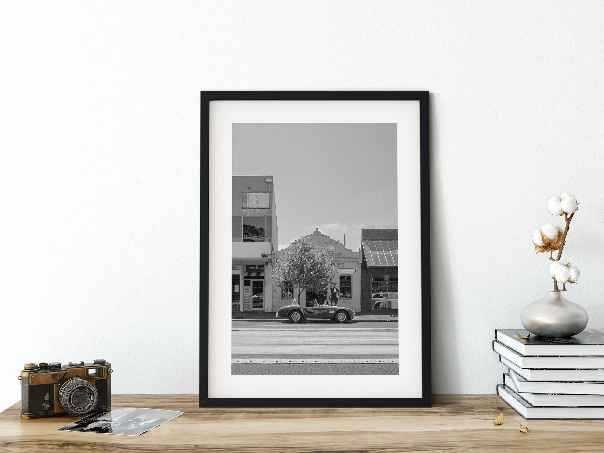 A Classic Car at Street Black and White Vehicle Photography. - Etsy