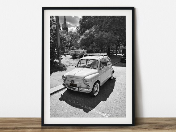 An Old Fiat 600 Black and White Vehicle Photography. Printable - Etsy