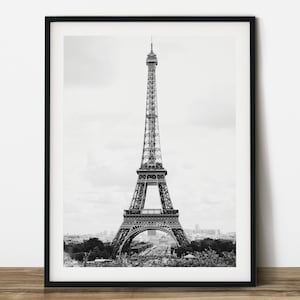 The Eiffel Tower in Paris, black & white travel photography. Printable wall art. Ready made to print out for any ratio.