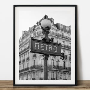 Metro sign Place de la Bastille, Paris black and white travel photography.  Printable wall art. Ready made to print out for any ratio.