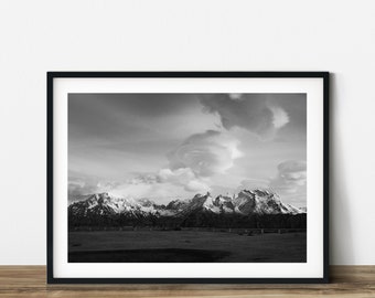 Torres del Paine Print: Patagonia Black and White Mountain Landscape (Digital Download)