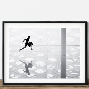 Black & White Running Man Photography Print: Marble Floor Street Art (Digital Download)