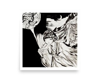 Dreaming, floating, seeing by @ppillowcase  Black ink on canvas