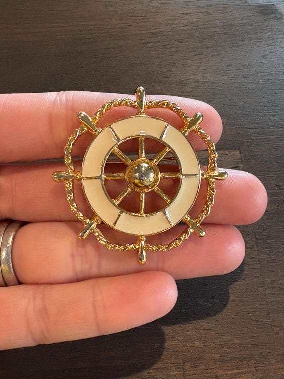 Vintage Nautical Ships Wheel Brooch