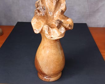 Splendido vaso in legno tornito a mano con bordo naturale - 25 cm, in legno di radica scultoreo