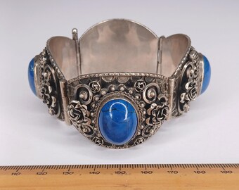 Magnifico bracciale vintage italiano in argento 800 e lapislazzuli, un vero capolavoro.