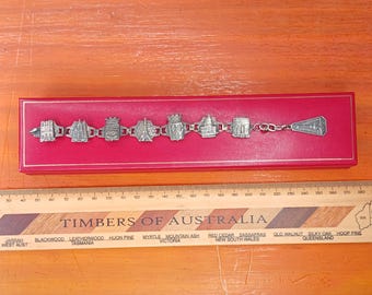 Bracciale antico francese in argento con pannello commemorativo "Grand Tour" di Parigi.