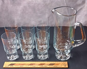 Set vintage Krosno Polonia composto da caraffa per cocktail Triad con base a bolle controllate e 6 bicchieri highball alti.