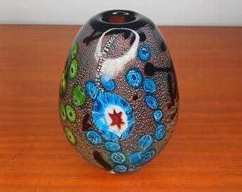 18cm Hand-Blown Art Glass Ovoid Vase – Millefiori & Murrine Design