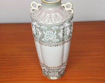 Magnifico vaso antico giapponese di 40 cm, epoca Nippon – I.E. and C. Co. – Moriage dipinto a mano e doratura.