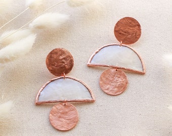 THE HECATES - Electroformed Copper Earrings - Copper Jewelry - Shell Jewelry - Geometric Earrings - Capiz Shell Earrings - Boho Earrings