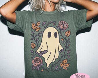 Floral Ghost Halloween Shirt | Comfort Colors Rose Vine Tee