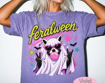Feralween Raccoon Ghost Shirt | Comfort Colors 90s Halloween Tee