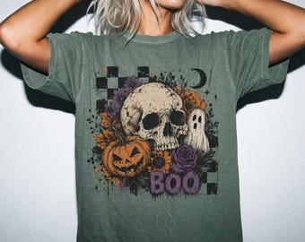 Boo Skull Halloween Shirt | Comfort Colors Vintage Ghost Tee