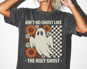 Retro Christian Halloween Shirt | Comfort Colors Faith Tee, Ghost Sunflowers