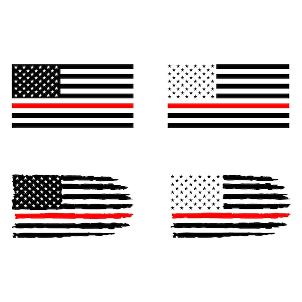American Flag Thin Red Line USA Flag Cutting File png ai eps svg Vector Digital cut file Download Firefighter Silhouette Cricut Patriotic