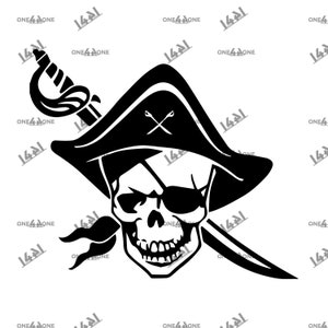 Pirate Flag Crossbones Jolly Roger Pirates Skull and Bones Cutting File png ai eps svg Vector Digital cut file Download Silhouette Cricut